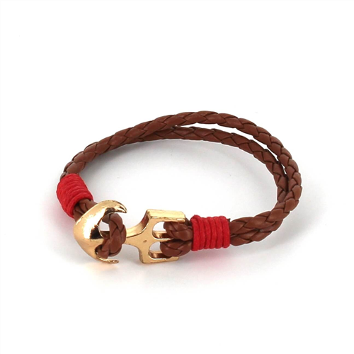Pulseira de Couro Trançado com Âncora