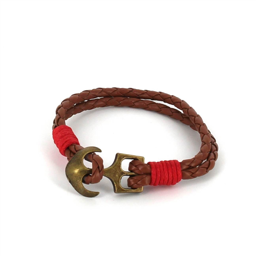 Pulseira de Couro Trançado com Âncora