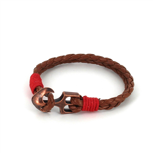 Pulseira de Couro Trançado com Âncora
