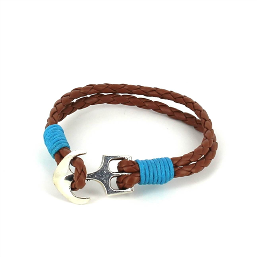 Pulseira de Couro Trançado com Âncora