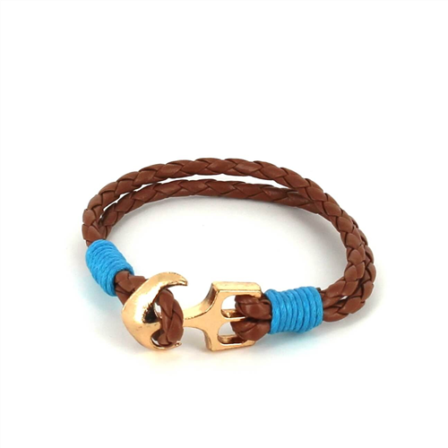 Pulseira de Couro Trançado com Âncora