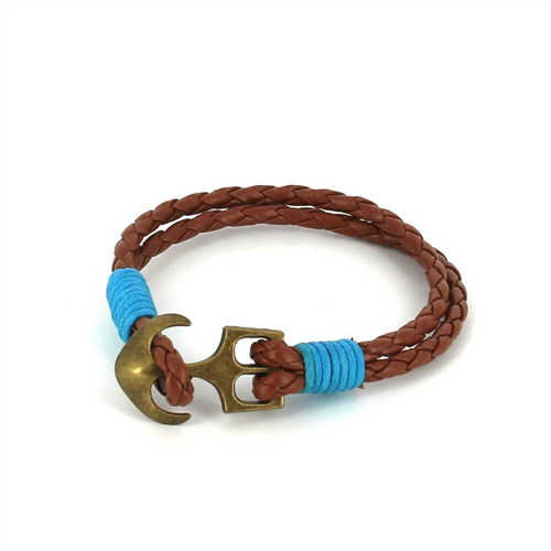 Pulseira de Couro Trançado com Âncora