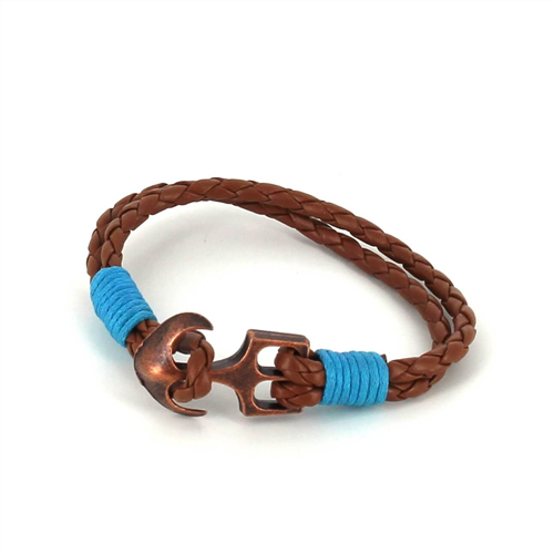 Pulseira de Couro Trançado com Âncora