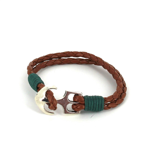 Pulseira de Couro Trançado com Âncora