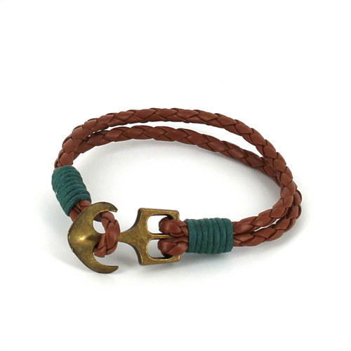 Pulseira de Couro Trançado com Âncora