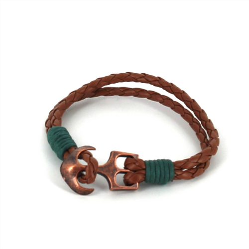 Pulseira de Couro Trançado com Âncora