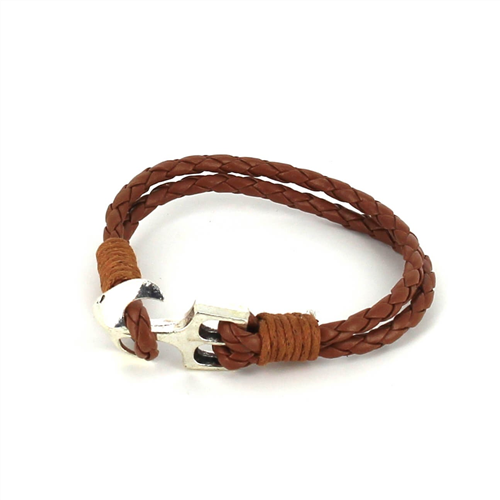 Pulseira de Couro Trançado com Âncora