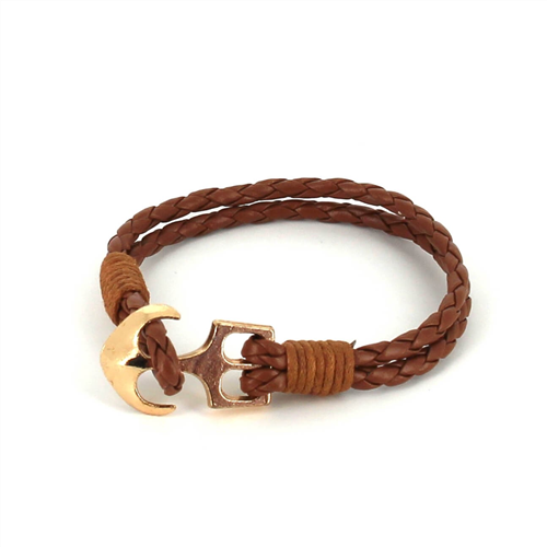 Pulseira de Couro Trançado com Âncora