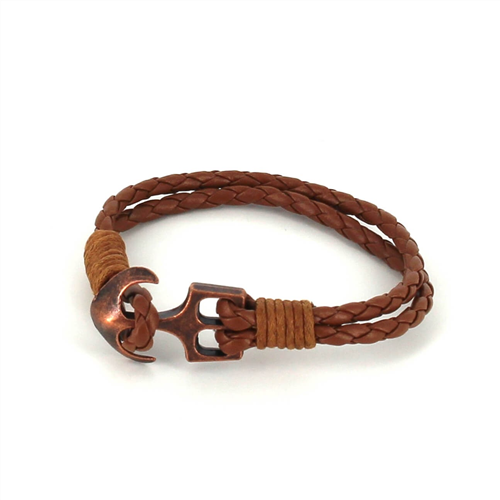 Pulseira de Couro Trançado com Âncora