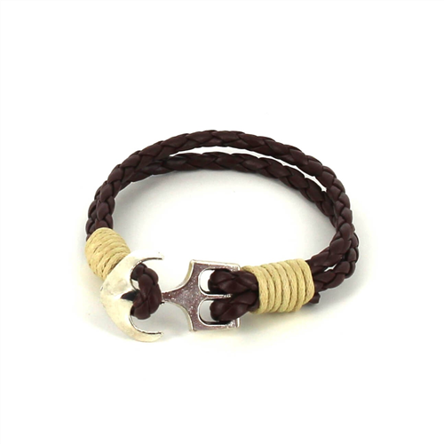 Pulseira de Couro Trançado com Âncora