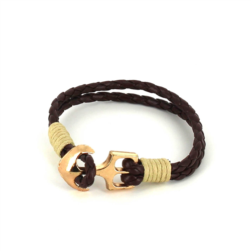 Pulseira de Couro Trançado com Âncora