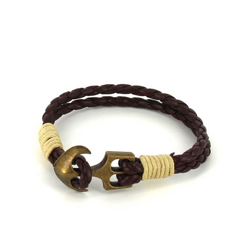 Pulseira de Couro Trançado com Âncora