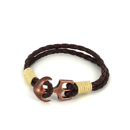 Pulseira de Couro Trançado com Âncora