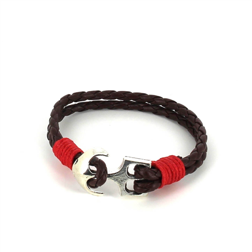 Pulseira de Couro Trançado com Âncora