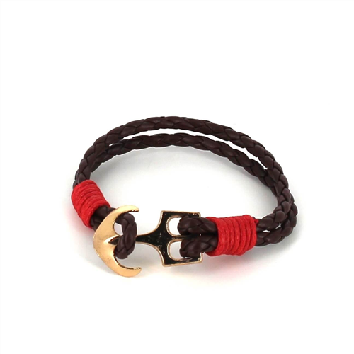 Pulseira de Couro Trançado com Âncora