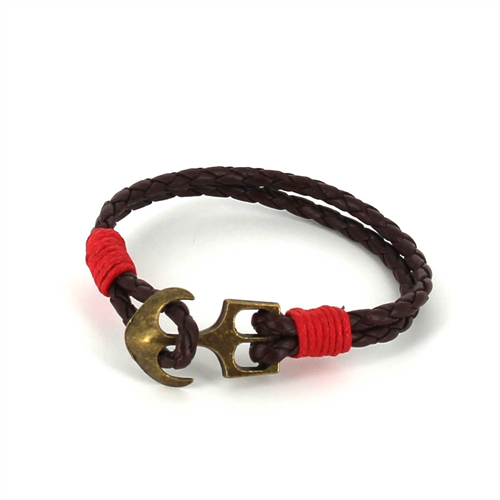 Pulseira de Couro Trançado com Âncora