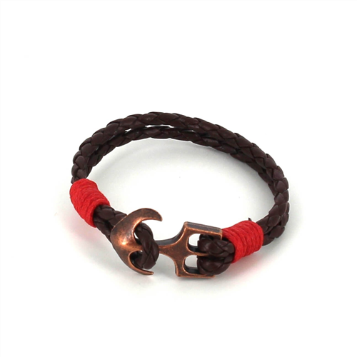 Pulseira de Couro Trançado com Âncora