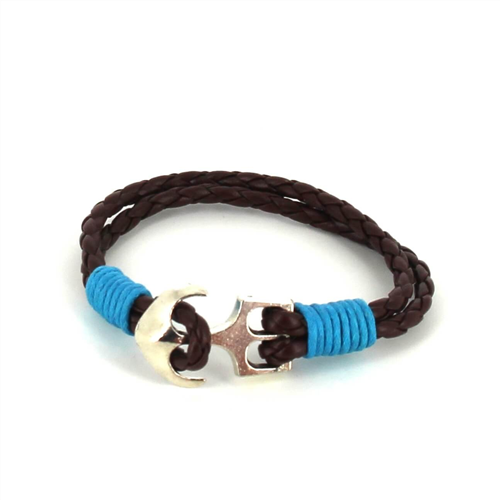 Pulseira de Couro Trançado com Âncora