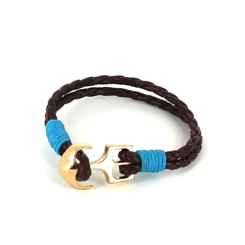 Pulseira de Couro Trançado com Âncora