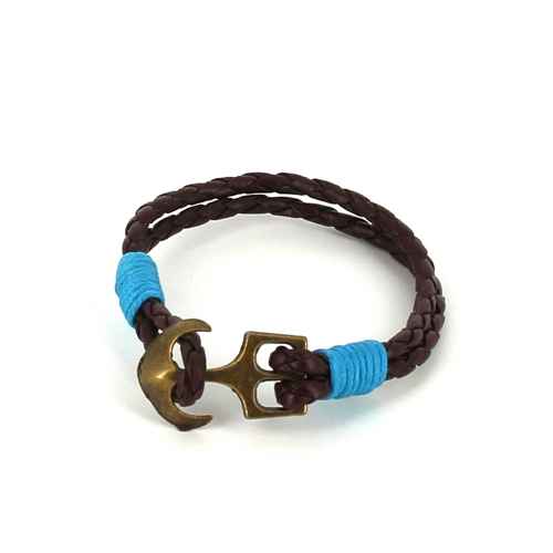Pulseira de Couro Trançado com Âncora