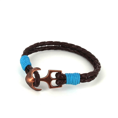 Pulseira de Couro Trançado com Âncora