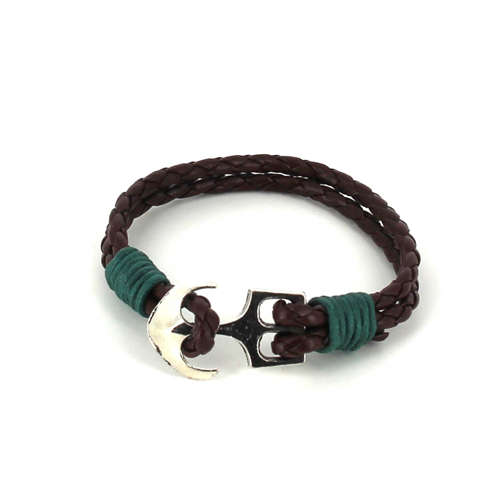 Pulseira de Couro Trançado com Âncora