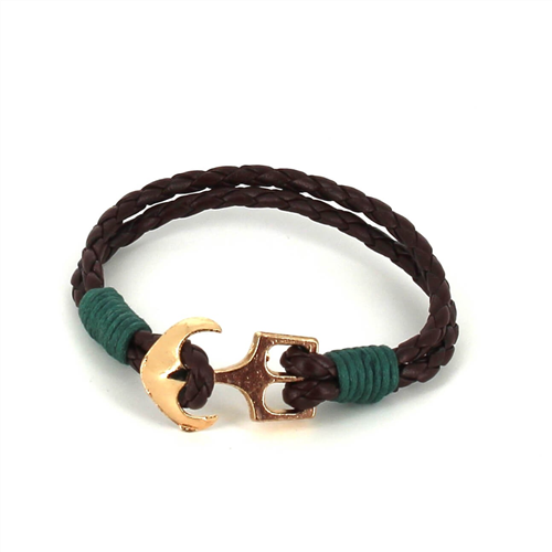 Pulseira de Couro Trançado com Âncora