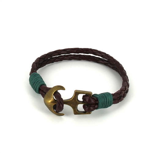 Pulseira de Couro Trançado com Âncora