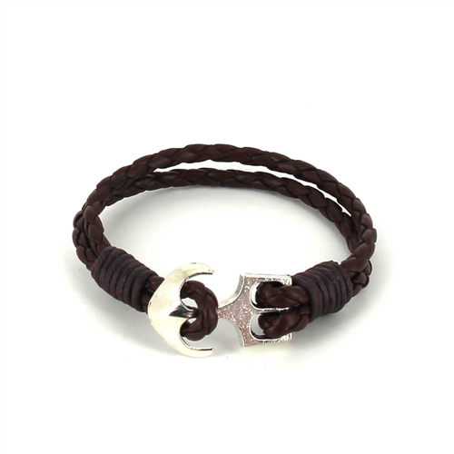 Pulseira de Couro Trançado com Âncora