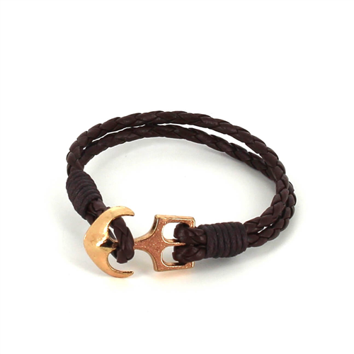 Pulseira de Couro Trançado com Âncora