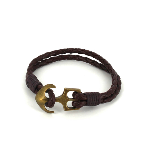 Pulseira de Couro Trançado com Âncora