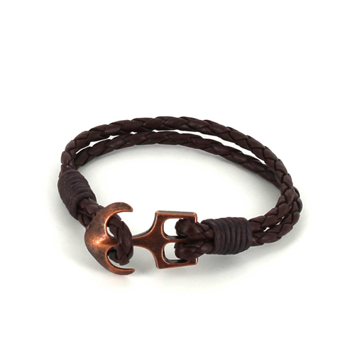Pulseira de Couro Trançado com Âncora