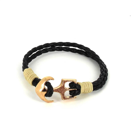 Pulseira de Couro Trançado com Âncora