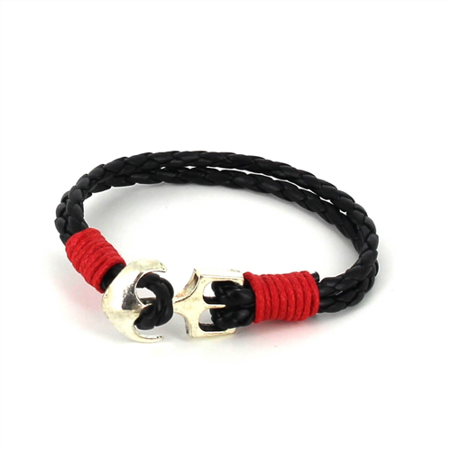 Pulseira de Couro Trançado com Âncora