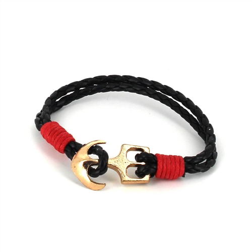Pulseira de Couro Trançado com Âncora