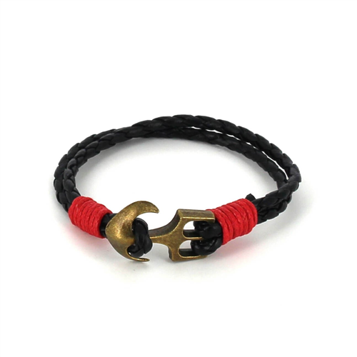 Pulseira de Couro Trançado com Âncora