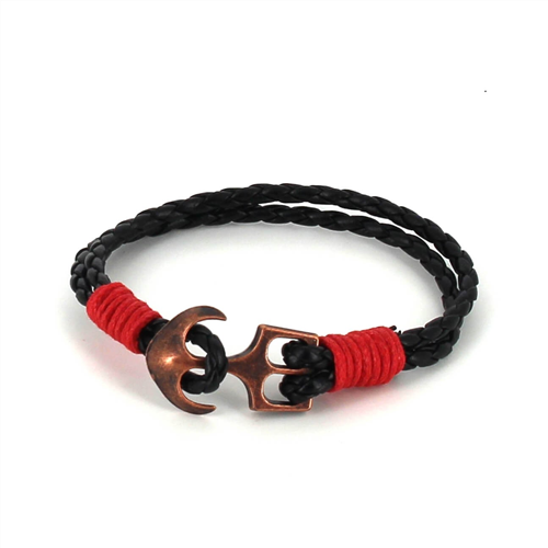 Pulseira de Couro Trançado com Âncora