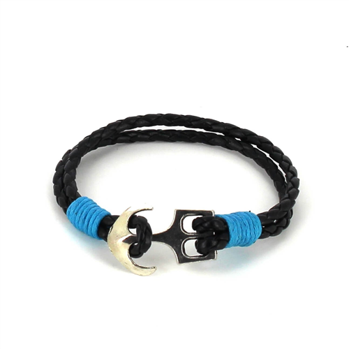 Pulseira de Couro Trançado com Âncora