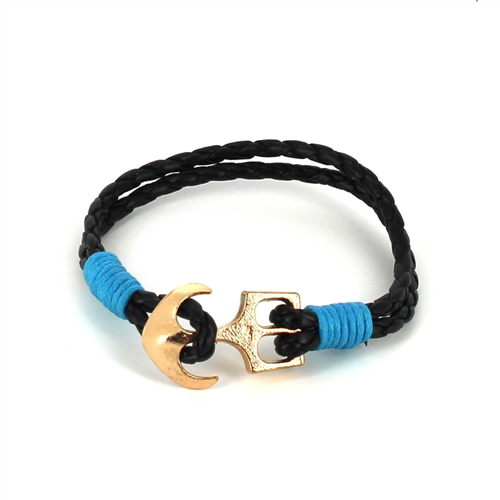 Pulseira de Couro Trançado com Âncora