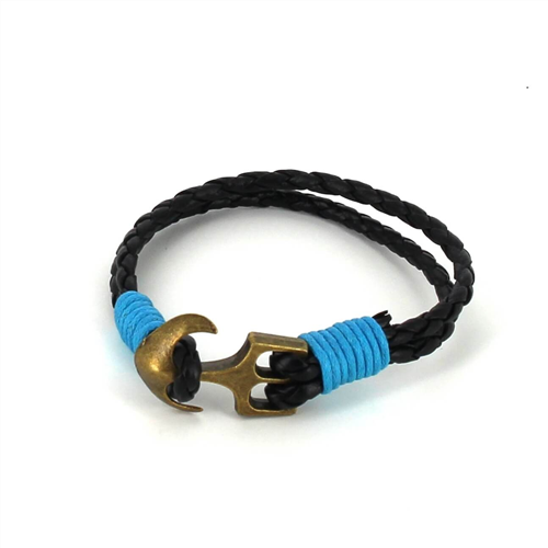 Pulseira de Couro Trançado com Âncora