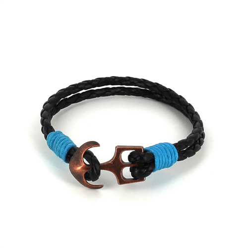 Pulseira de Couro Trançado com Âncora