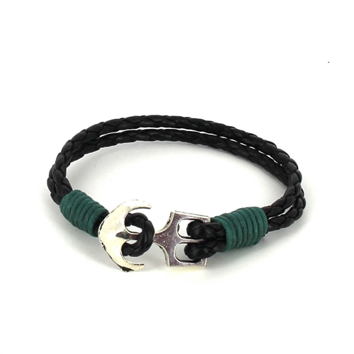 Pulseira de Couro Trançado com Âncora