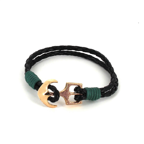 Pulseira de Couro Trançado com Âncora