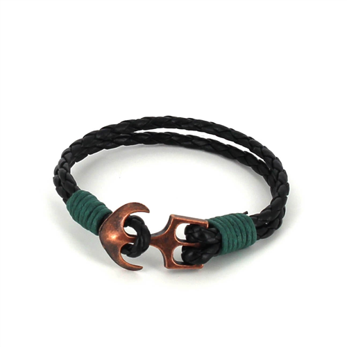 Pulseira de Couro Trançado com Âncora