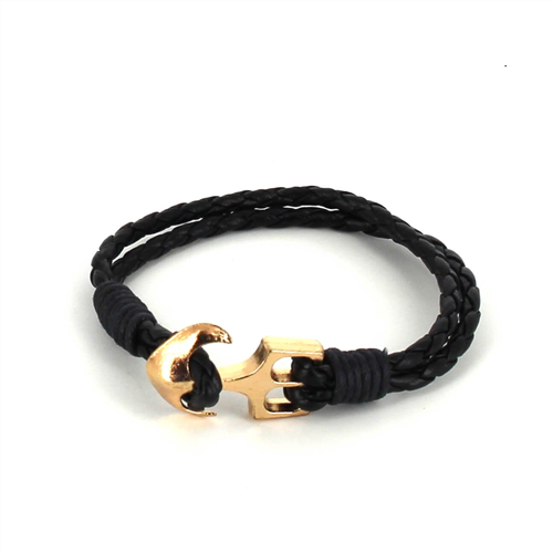 Pulseira de Couro Trançado com Âncora