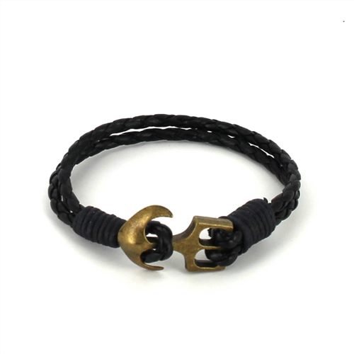 Pulseira de Couro Trançado com Âncora