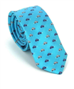 Gravata Estreita Azul com Estampado de Carrinhos