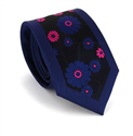 Gravata Estreita Estampada Flores Azul