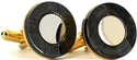Botões de punho Circular Dourado e Preto