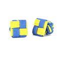 Botões de Punho Quadrados Amarelo e Azul Celeste